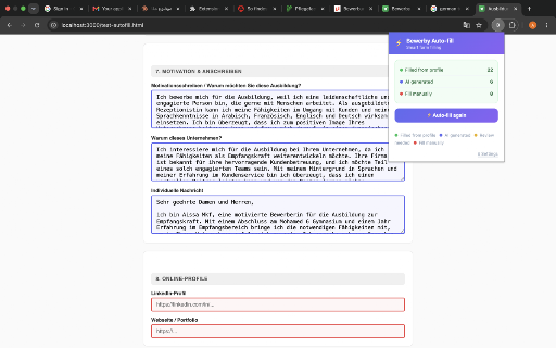 Bewerby Auto-fill :: Auto-fill job application forms with your Bewerby profile and AI.