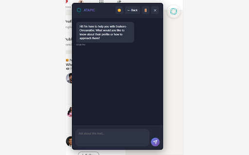 ATAPIC Companion :: Enroll LinkedIn leads in sequences, capture profiles, surface AI insights, and chat with Tapi from a browser side panel.