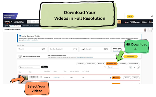 Influencer Export :: Download your own Amazon Influencer video review clips for personal backup and reuse.