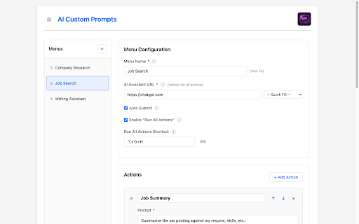 AI Custom Prompts :: Send selected text to your favorite AI Agent (ChatGPT, Gemini, Claude) with custom prompts and shortcuts.