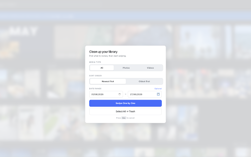 SwipeOut - Clean Up Google Photos :: Google Photos storage full? Swipe left to delete, right to keep. Review photos fast with filters by date, type. One-time purchase.