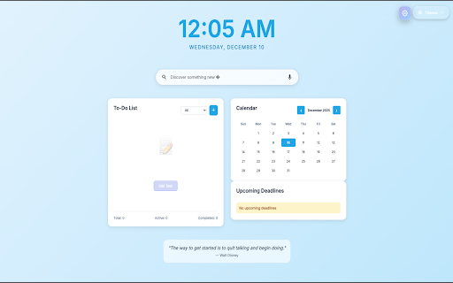 Custom New Tab - Personalized Themes :: Transform your new tab with 6 beautiful themes. Features Google search, to-do lists, calendar, and customizable widgets.
