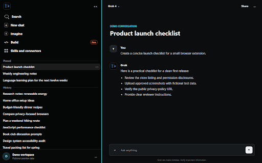 All Chats Sidebar for Grok :: Open-source, unofficial extension that shows the complete Grok chat history directly in the sidebar.