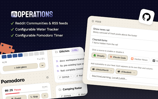 Operations: Command Center for Every New Tab :: Replace your new tab with a personal dashboard: GitHub, projects, credentials, notes, and bookmarks.