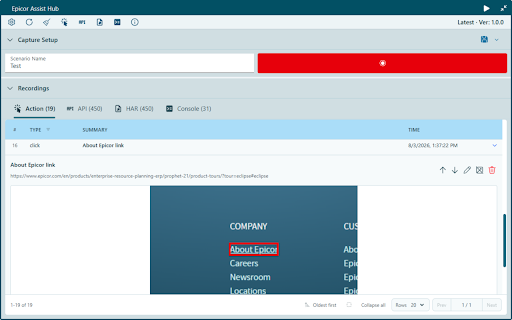 Epicor Assist Hub :: Records user actions and generates natural language scripts