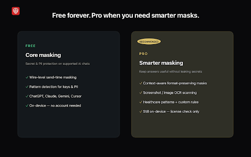 OmniShield - AI Privacy :: Mask API keys, passwords, and personal data in AI chats before they leave your browser. Runs 100% on-device.