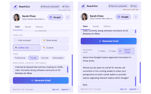 ReachOut — Cold Email LinkedIn Recruiters & Land Interviews :: Find work emails and write personalized outreach emails directly from LinkedIn profiles.