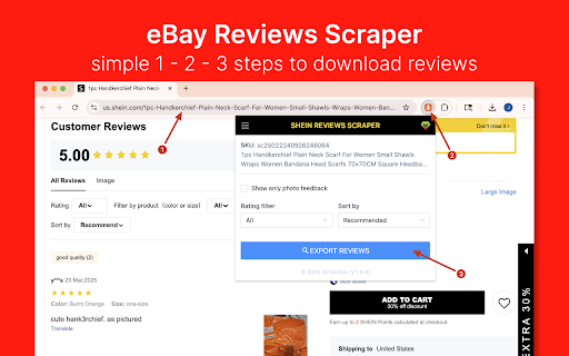SHEIN Reviews Scraper - Extract SHEIN Reviews to CSV/Excel/JSON :: Scrape SHEIN product reviews to CSV/Excel/JSON. Save SHEIN reviews to your computer