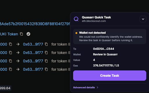 Quasarr Quick Task :: Creates Quasarr Quick Tasks from EVM explorers and OpenSea collections.
