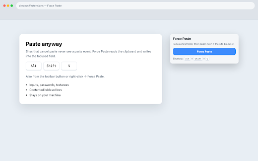 Force Paste :: Paste clipboard text into any field even when the page blocks paste.