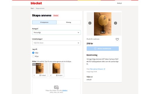 Sell my purchases :: Crosslist your purchases from Tradera to other platforms like Facebook Marketplace, Vinted, and Blocket.