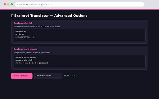 Brainrot Translator :: Turns any webpage into chronically online brainrot language. No cap, fr fr. Fully configurable.