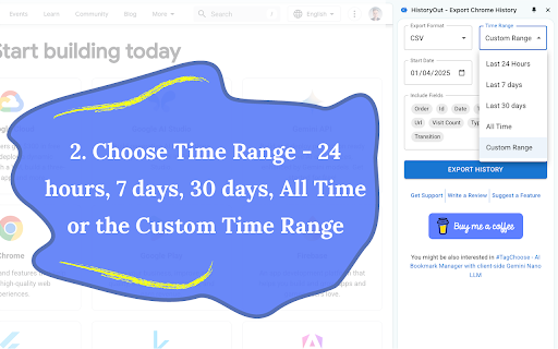 HistoryOut - Export Chrome History :: Export Chrome History in Excel-readable CSV, JSON or HTML formats. Use custom date ranges and customize the output fields.