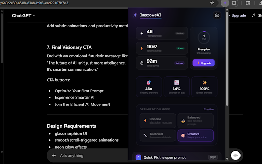 ImproveAI - AI Prompt Optimizer & Enhancer :: One-click AI prompt optimizer & enhancer for ChatGPT, Claude, Gemini & Perplexity. Rewrites weak prompts into clear, powerful ones.