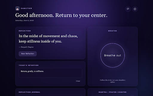 Sanctum — A Sacred New Tab :: A calm sacred new tab: daily reflections, guided breathing, journaling, intentions & a mantra counter. Private & local-only.