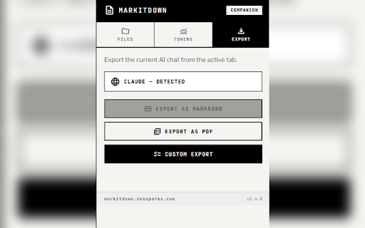 MarkItDown Companion :: Sync markdown files from MarkItDown, track AI token usage, and export chats from Claude, ChatGPT, Gemini, DeepSeek & Grok.