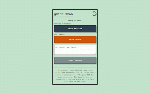 Quick Read: RSVP Speed Reader & Cloud OCR :: Boost reading speed using RSVP. Auto-extract web articles, scan images/PDFs with OCR, and read distraction-free.