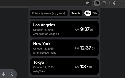 World Clocks :: Displays current time for selected cities with timezone support
