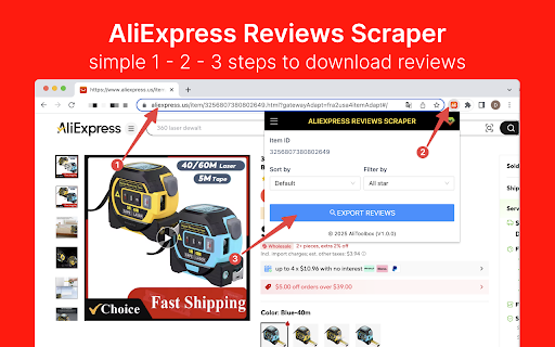 AliExpress Reviews Scraper - Extract Reviews from AliExpress™️ :: Extract & export AliExpress product reviews to CSV/Excel/JSON. Get ratings, comments, images & buyer info with one click!