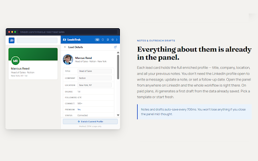LeadzTrak :: LeadzTrak for LinkedIn: capture, organize, and follow up on leads from a docked side panel.