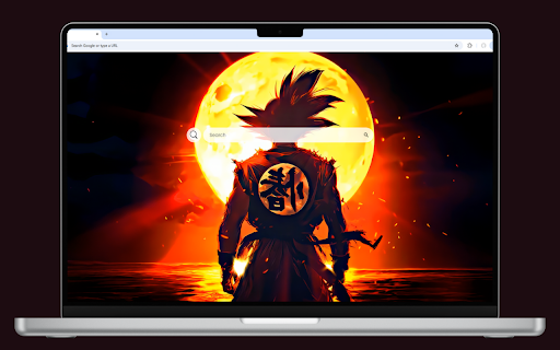 Ocean Glow with Goku Live Wallpaper :: Goku facing the sun with a glowing ocean backdrop and a dark ocean horizon, exuding power and serenity.