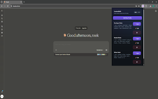 ContextShift :: Save context profiles and inject them into AI chat boxes.