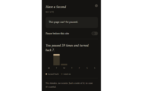 Have a Second - Delayed Gratification :: Adds a short, deliberate pause before time-consuming websites, so you choose them on purpose rather than by habit.