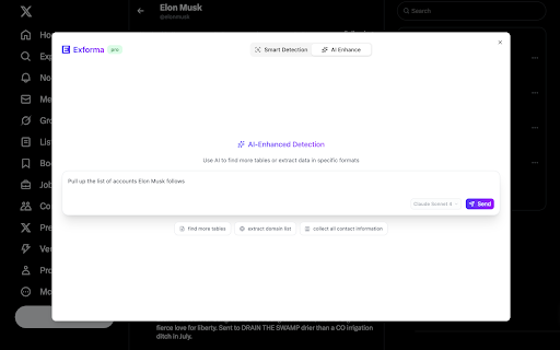 Exforma - Export and Format Any Website Data with AI :: Export posts, products, and contacts from social media, e-commerce, and chat apps—lightweight, private, for any website.