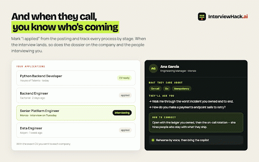 InterviewHack — AI Interview Copilot & Job Autofill :: Live interview copilot + job application autofill: real-time cues from your resume and prep, and a tailored CV per job. Free.