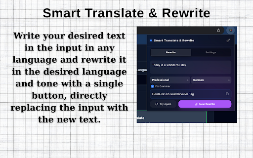 Smart Translate & Rewrite: AI Grammar Fixer & Paraphraser :: Instantly rewrite text, fix grammar, change tone, and translate on any website using your preferred AI (OpenAI, Gemini, Groq).