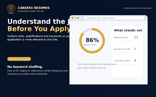 CareerX Resumes - Smart Resume & LinkedIn Career Toolkit :: Craft standout resumes with AI, sharpen your LinkedIn presence, and stay organized in your job search with CareerX Resumes.
