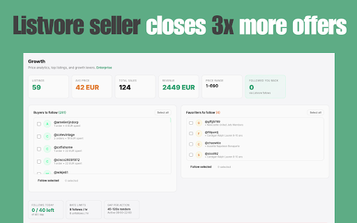 Listvore: AI Toolkit for Vinted Sellers :: List faster, know your best buyers, message smarter, track profit. AI-powered productivity tools for Vinted sellers.