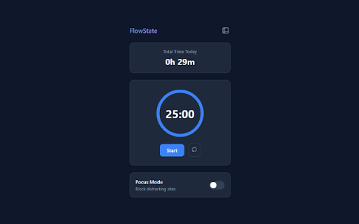 FlowState — Focus & Time Tracker :: Auto-track your screen time, block distracting sites, and stay focused with a built-in Pomodoro timer.