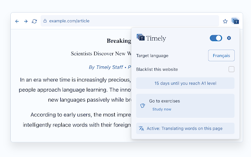 Timely Learning (Beta) :: Effortlessly learn foreign languages while browsing the web.