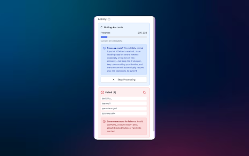 BlockParty :: Bulk mute, unmute, block, or unblock X/Twitter accounts from CSV files.