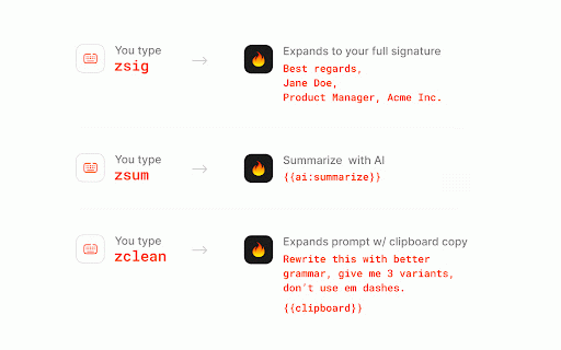 TypeFire :: Type a short abbreviation, get a full snippet. Text expansion that works in any web app.
