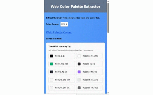 Web Color Palette Extractor :: Extract, save and print web color palettes used in web pages.