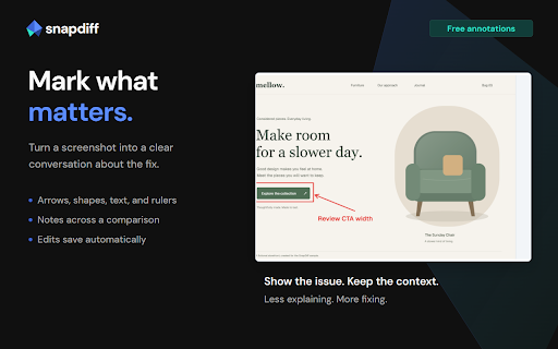SnapDiff :: Capture pages, compare A/B screenshots, annotate, and save locally.