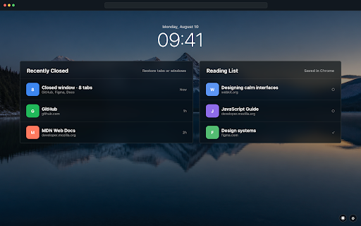 Safari Style New Tab :: A clean start page for bookmarks, frequently visited sites, recently closed tabs, Reading List, and custom backgrounds.