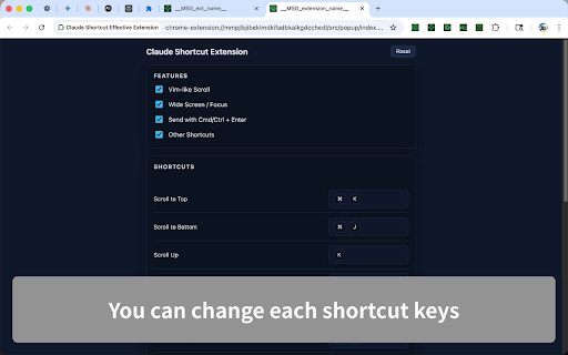 Claude Shortcut Effective Extension :: Safer send, vim-like scroll, model toggles, temporary chats, and clean UI for Claude.