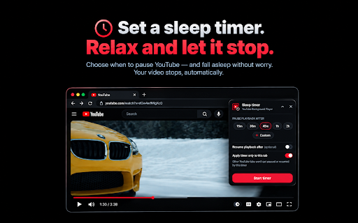 YouTube Background Player :: Keep YouTube playing in the background — blocks "still watching?" prompts, with sleep timer and native Picture-in-Picture.
