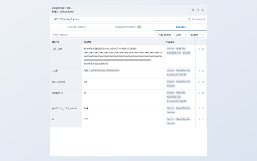 CDN Headers & Cookies :: Inspect request headers, response headers, CDN debug headers and cookies for any request on the page.