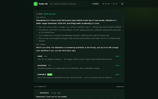 Pretty Hacker News — a configurable skin for Hacker News :: A calmer, modern Hacker News — in place. Themes, keyboard nav, inline article previews, and vote/comment on your own account.