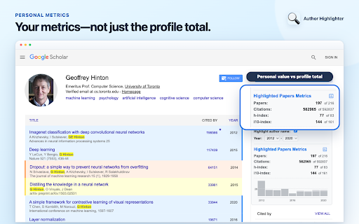 Google Scholar Author Highlighter :: See first, co-first, second, corresponding, and last-author papers with authorship metrics on Google Scholar profiles.