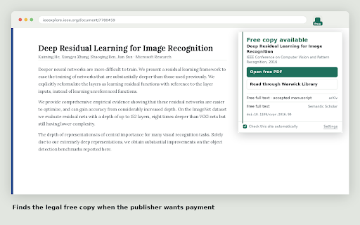 Shelfpass — free and library copies of papers :: Finds a free or library-licensed copy of the paper you're reading. No account, no tracking, and nothing runs until you ask.