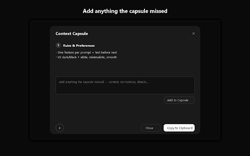 Context Capsule :: Extract structured context from AI conversations. Switch models without losing your train of thought.