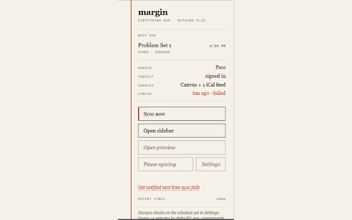 Margin | Canvas Assignment Planner + Todoist :: Your upcoming Canvas assignments and calendar due dates, automatically in Todoist and on your Margin dashboard.