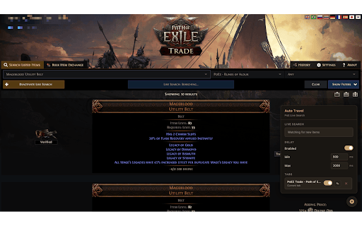 PoE Live Search Auto Travel :: Automatically clicks Travel to Hideout when a new item appears in PoE Trade live search.