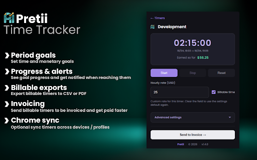 Pretii Time Tracker :: Track your work time and generate invoices via Pretii.