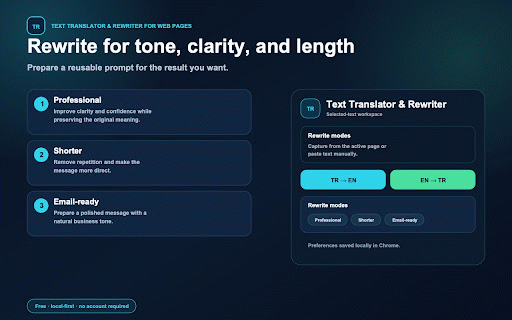 Text Translator & Rewriter for Web Pages :: Translate selected text and prepare customized AI rewrite prompts from active pages in one click.